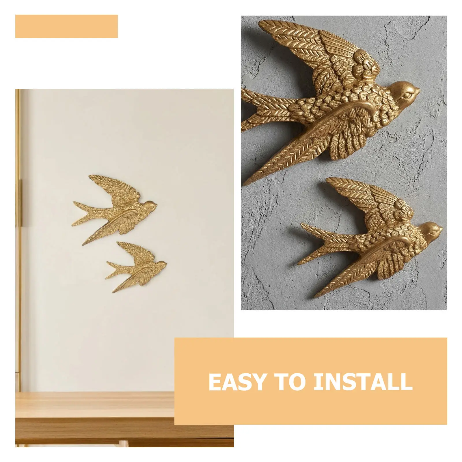 4Pcs Resin Swallow Wall Hanging Vintage Bird Sculpture Flying Decoration Bedroom Living Room Garden Wall Art Ornaments