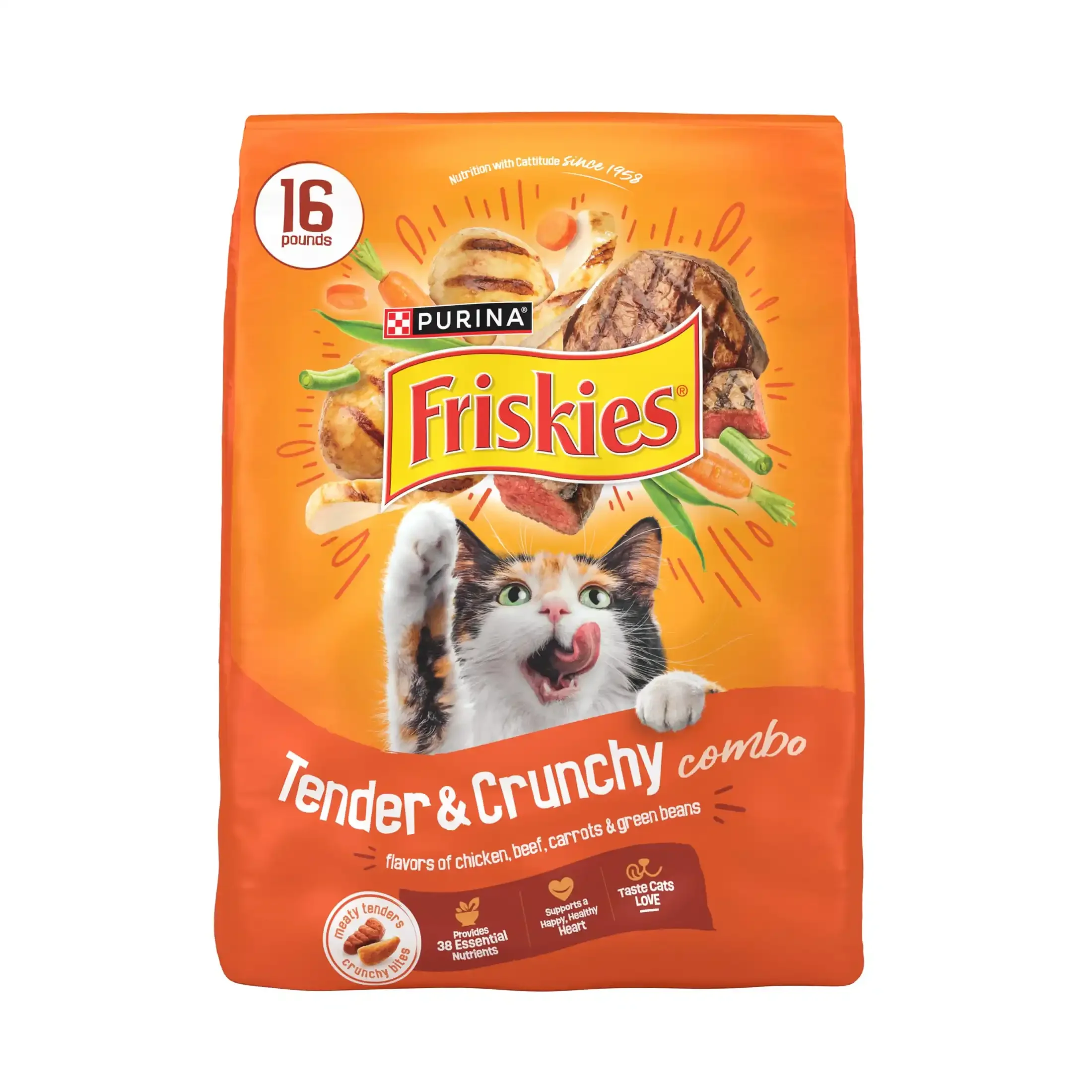 Purina Tender and Crunch'd With Flavors of Chicken, Beef, Carrots and Green Beans Dry Cat Food, 16 lb Bag