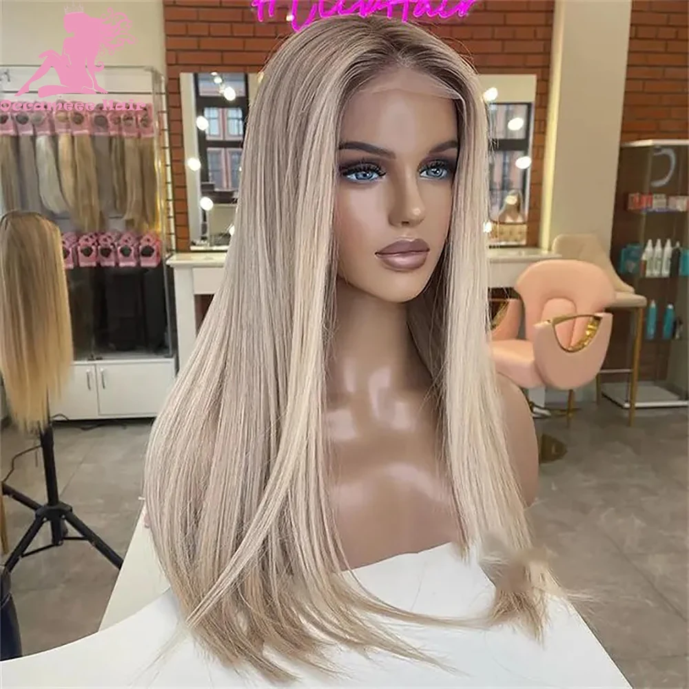 Ombre Ash bionda parrucca anteriore del merletto dei capelli umani 360 frontale in pizzo pieno Wig13x4 HD trasparente marrone evidenziare colorato vergine brasiliana