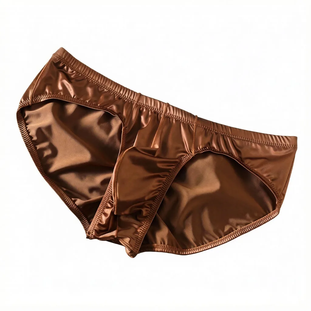 Men's Briefs Satin High Slit Underwear Breathable Bulge Pouch Underpants Elastic Low Rise Mini Lingerie Butt-lifting Bottoms