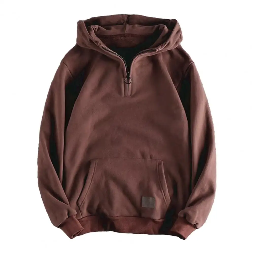 

Men Autumn Winter Hoodie Zipper Decor Hooded Thickened Long Sleeve Loose Pullover Elastic Cuff Big Pocket Sweatshirt Men Tops