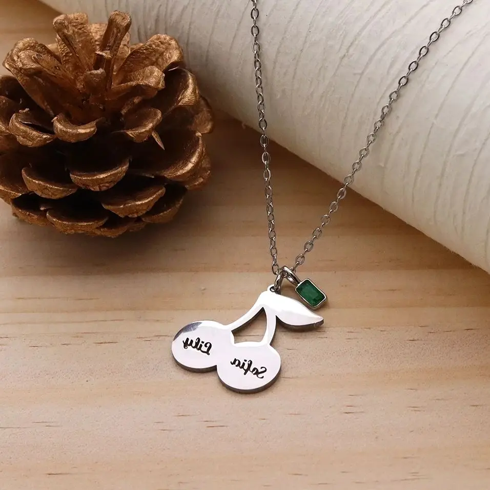 

Chandler Custom Name Cherry Pendant Necklaces For Women Fashion Personality Fruit Stainless Steel , Party Jewelry Birthday Gifts