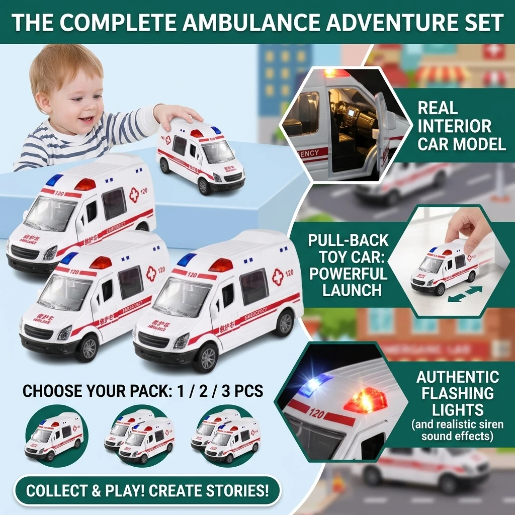 10PCS Ambulance Toy Car Vehicle Car Toy Large Toy Cars For Play Learn Toddler Toys Rescue Role Can Open Doors Car Toy Car Model