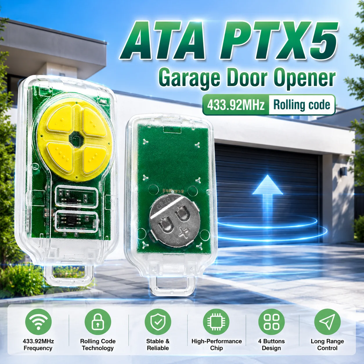 ATA  PTX5 PTX-5 TrioCode GDO PTX5V1 PTX5V2 Garage Remote Control Automatic Door 433.92MHz GDO Rolling code Transmitter