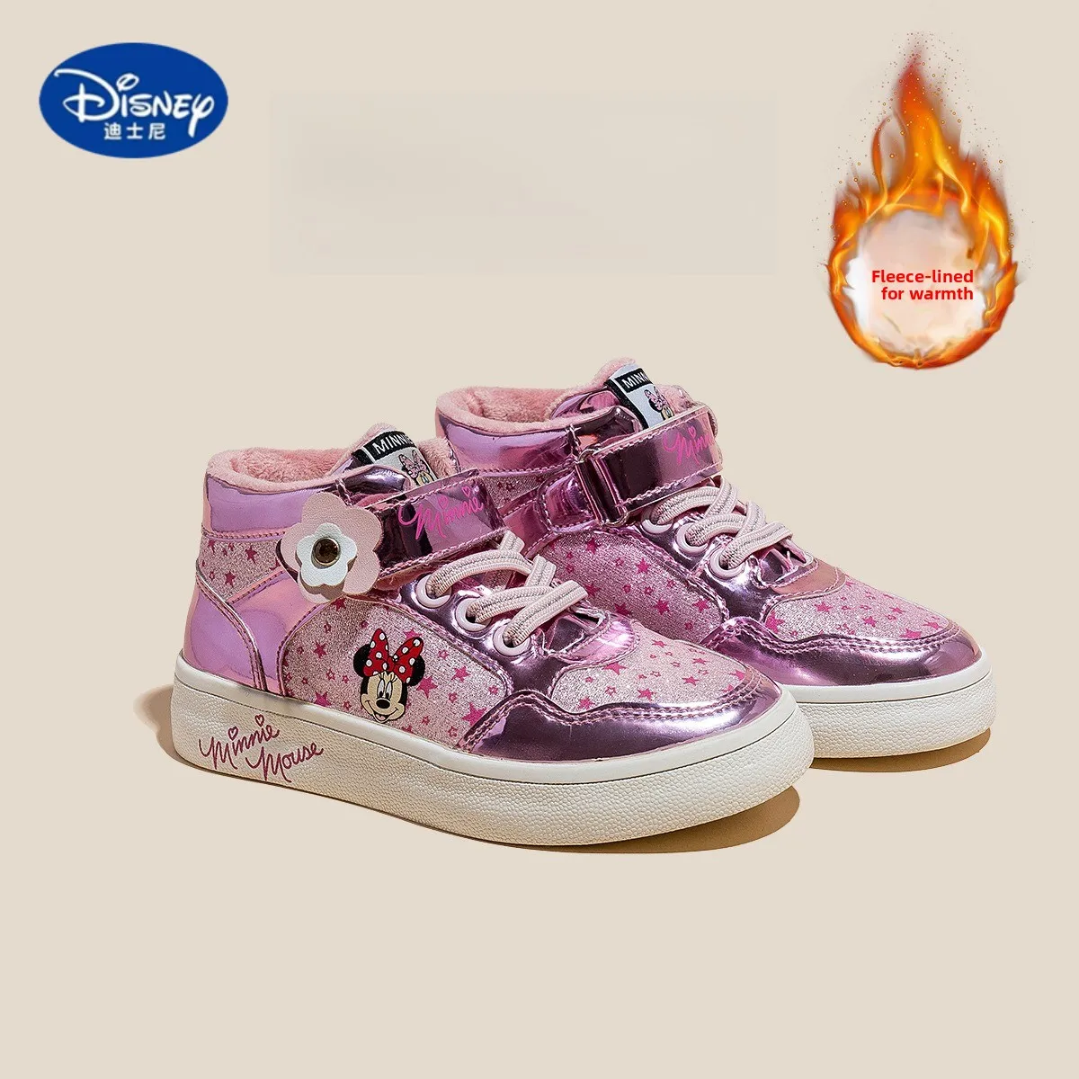디즈니 미니 여아 운동화 2022 겨울 - 추운 날씨를 위한 플러시 안감 따뜻한 신발, 두껍고 아늑함