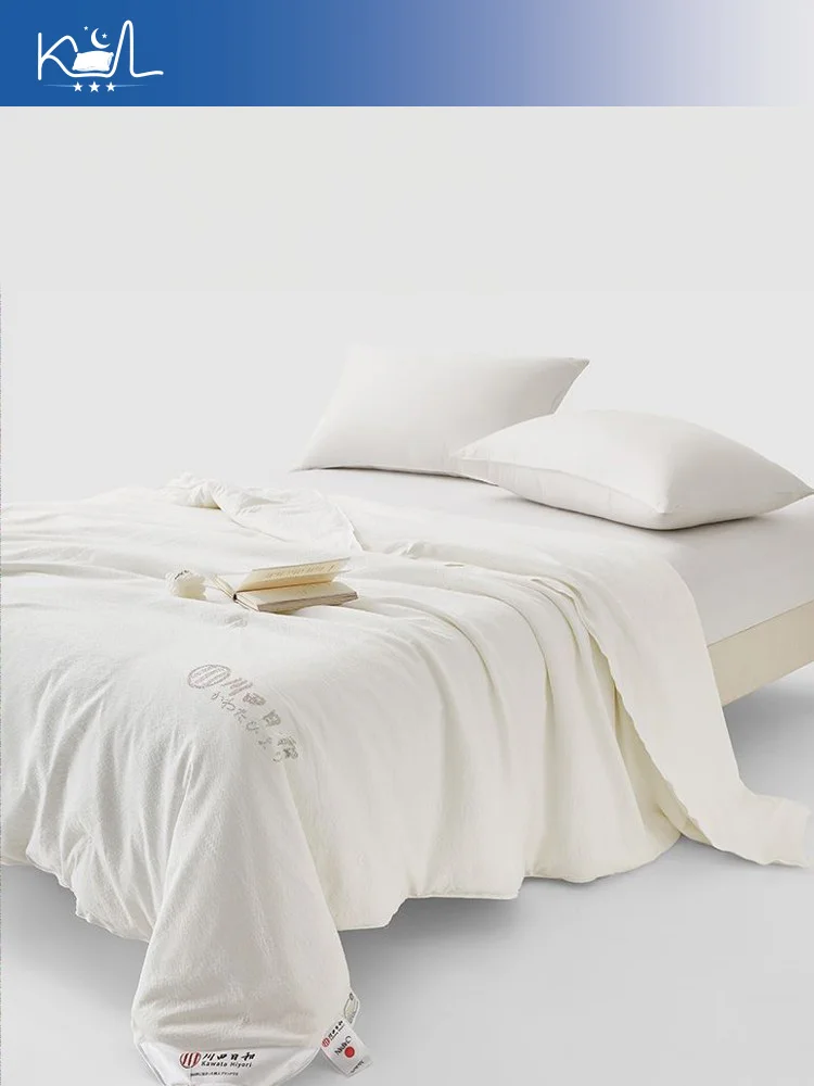 100% Mulberry Silk Summer Quilt, Crinkled Washable Fabric Breathable Cooling Duvet, Queen Size with Gift Paper Box Packaging view 3