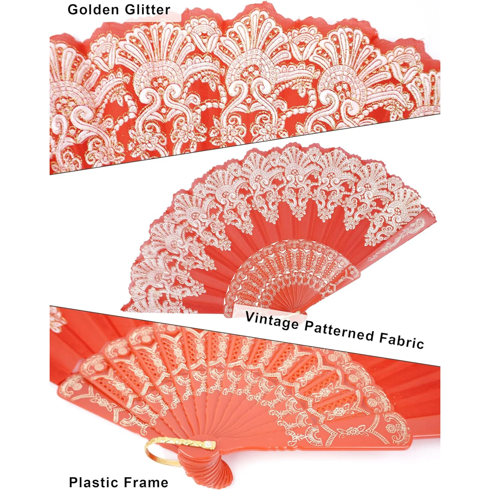 1pc Folding Fan Luxury Gold Powder PE Material for Dance Performance Stage Show Elegant European Style Portable Hand Fan