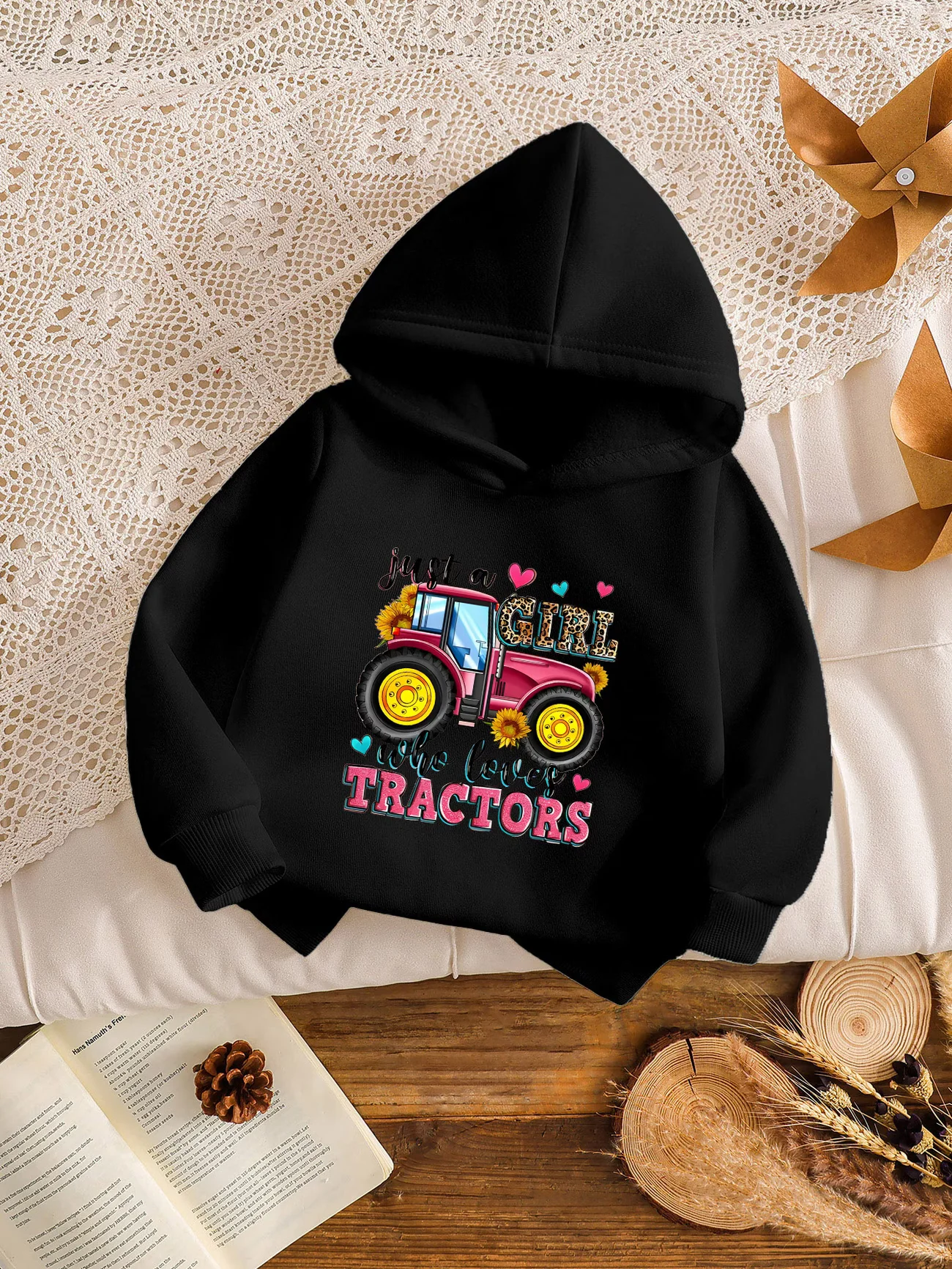 2026 New Trendy and Fashionable Tractor Printed Autumn/Winter Children's Comfortable and Casual Versatile Hoodie with Velvet