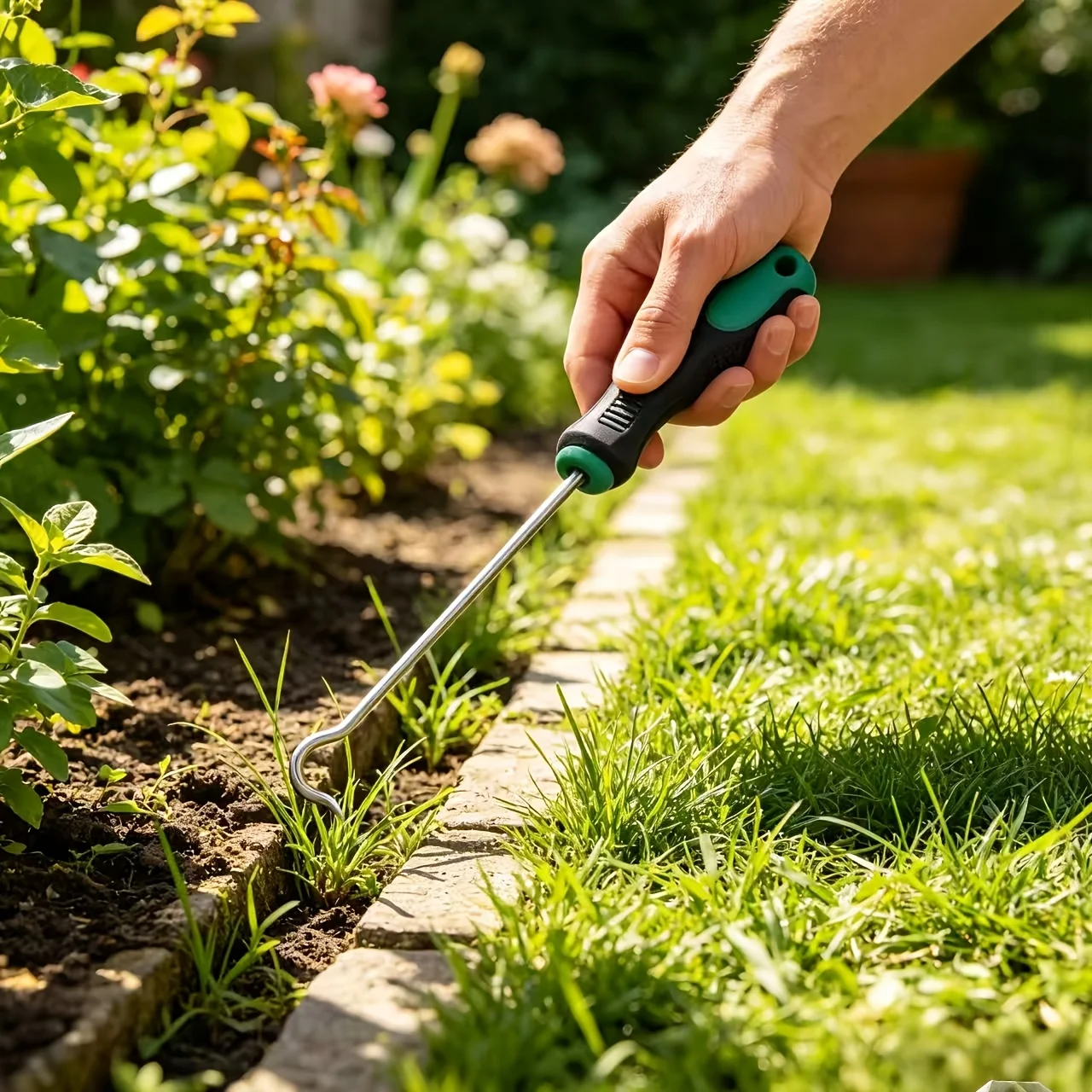 9.45-inch Extended Manual Lawn Aerator, Gardening Tool, U-shaped Ground Peg Removing Hook, Ideal for Weeding and Soil Cleaning I