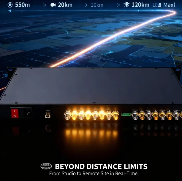 1U 8-Channel SD/HD/3G-SDI Over Single Fiber CWDM Extender with 20km Transmission