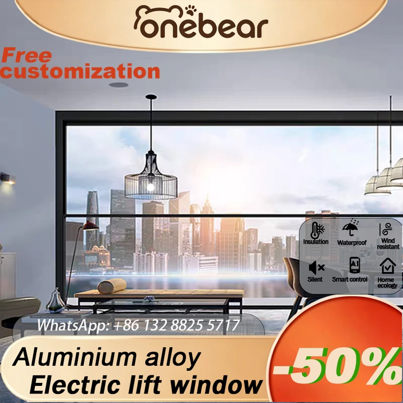 Any Size Custom Latest Smart Electric Lifting Window Broken Bridge Aluminum Sunproof Fiberglass Roller Automatic Window