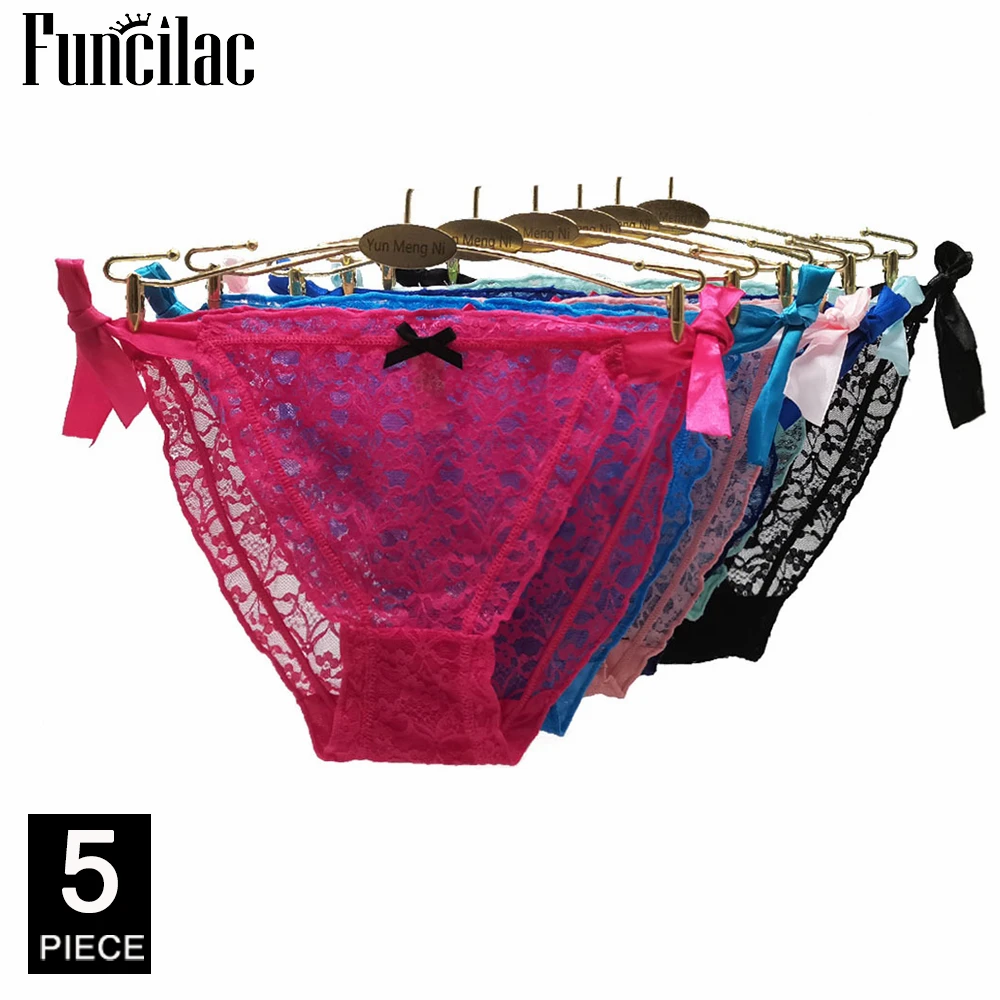 Woman Underwear Sexy Lace Panties Briefs Breathable Transparent Underpants Female Knickers 5 Pcs/set