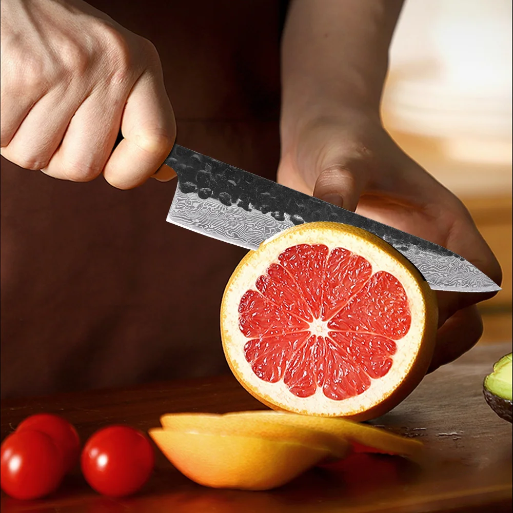 TURWHO 5 Inch Utility Knife 67 Layers Damascus Steel Chef Knives Peeling Fruit Cutting Meat Practical Kitchen Cooking Knife