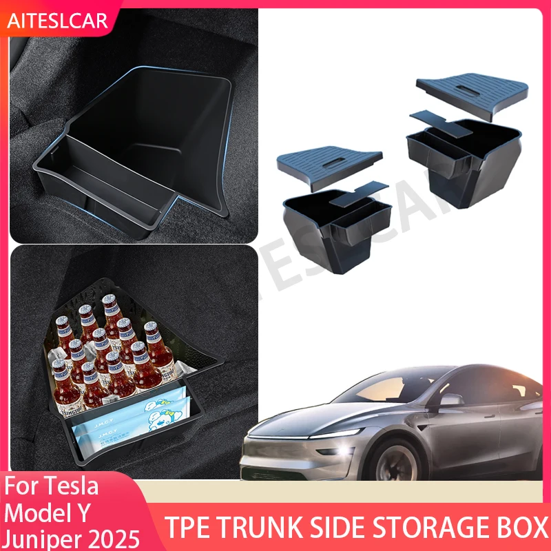 

AITESLCAR For Tesla Launch Model Y Juniper 2025 Rear Trunk Side Storage Box Cargo Organizer TPE Bin Box Accessories