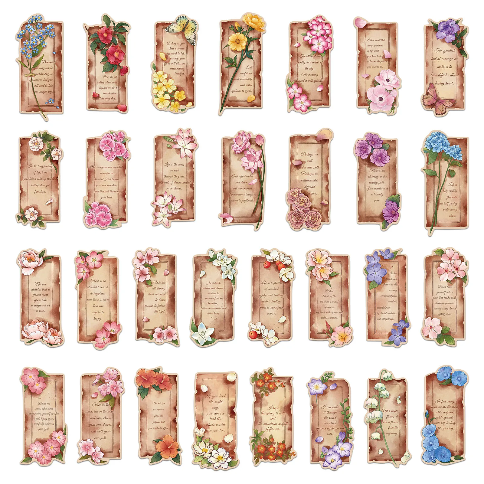 30PCS Retro Flower Core Bookmark Student Book Decoration Reading Label Card Creative Gift