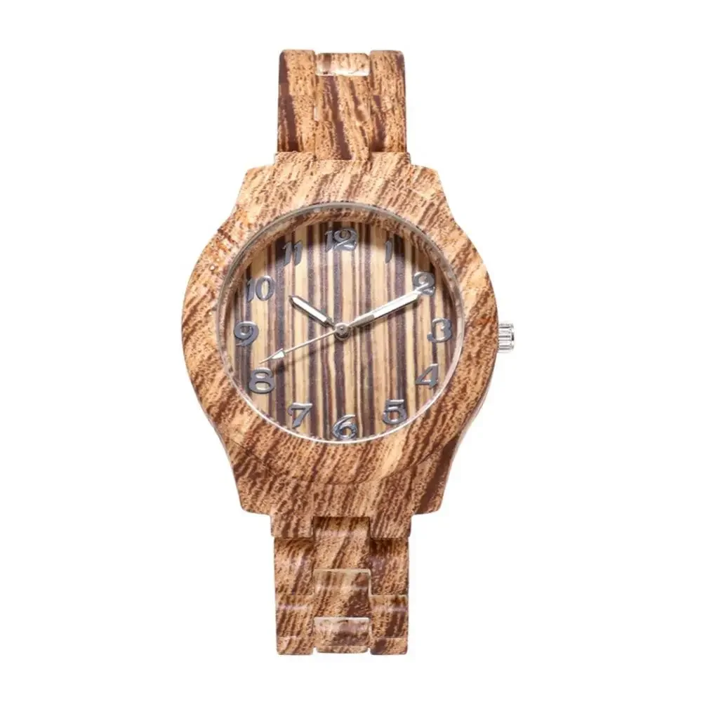 Men\'s and Women\'s Watches Wooden Grain Round Dial Number Steel Strip Quartz Wristwatches Ladies Watch Relojes Para Mujer