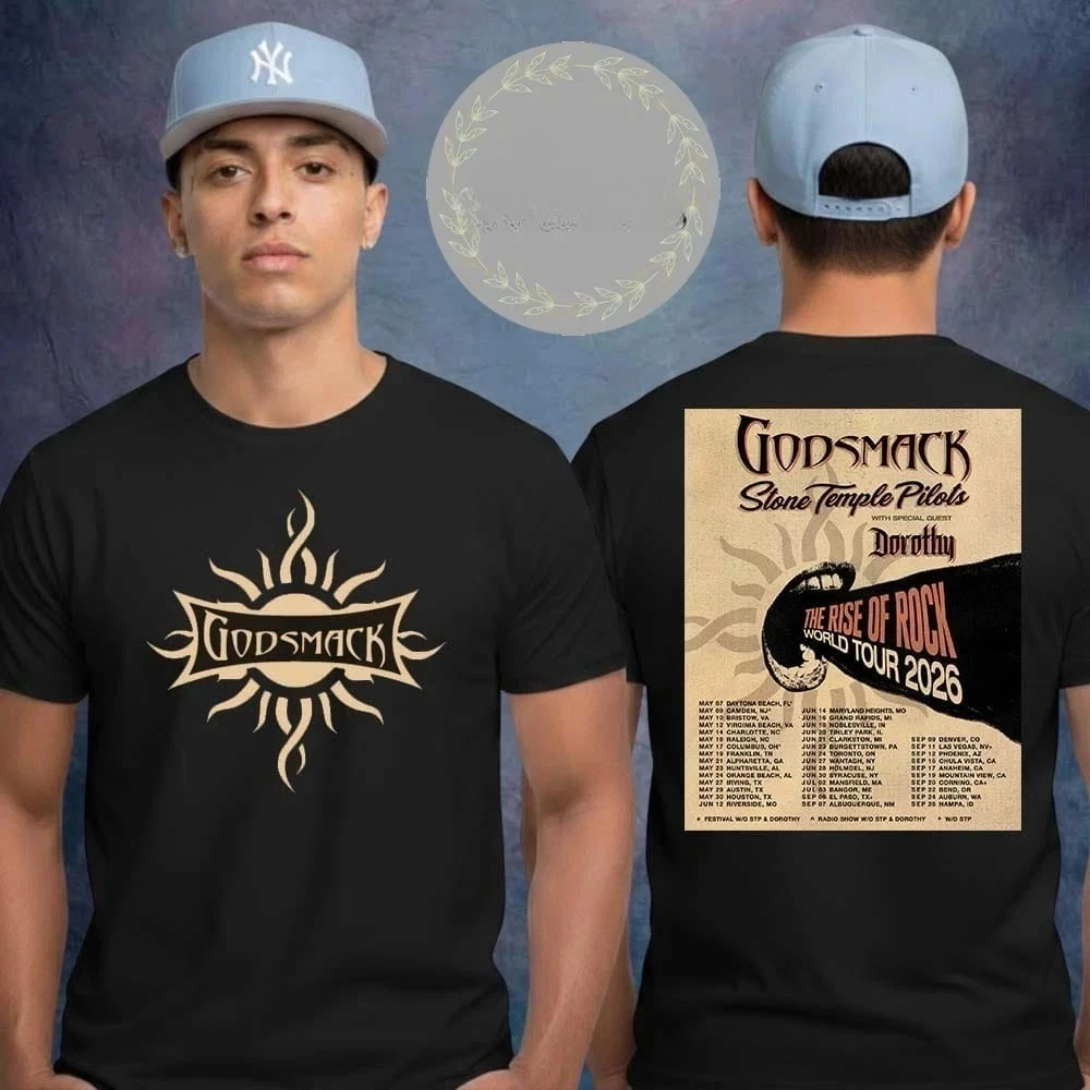 Camiseta Godsmack The Rise Of Rock World Tour 2026 Schedule, camiseta Retro Vintage informal de lujo a la moda, novedad de primavera/verano 2026