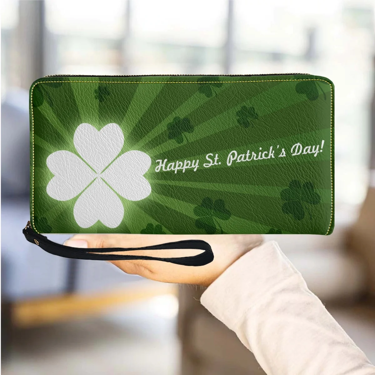 

St. Patrick S Day Lucky Shamrock Women Wallet Irish Day Green Theme PU Leather Girls Purse Portable Travel Long Ladies Wallets