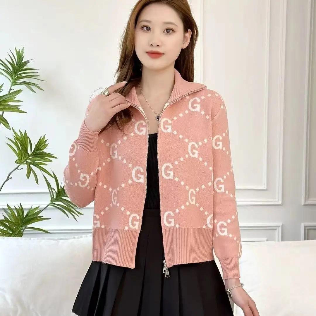 Dameskleding Letter Rits Stand Kraag Trui Jas voor Herfst Winter Casual Los Zacht Comfort Gebreid Vest Top