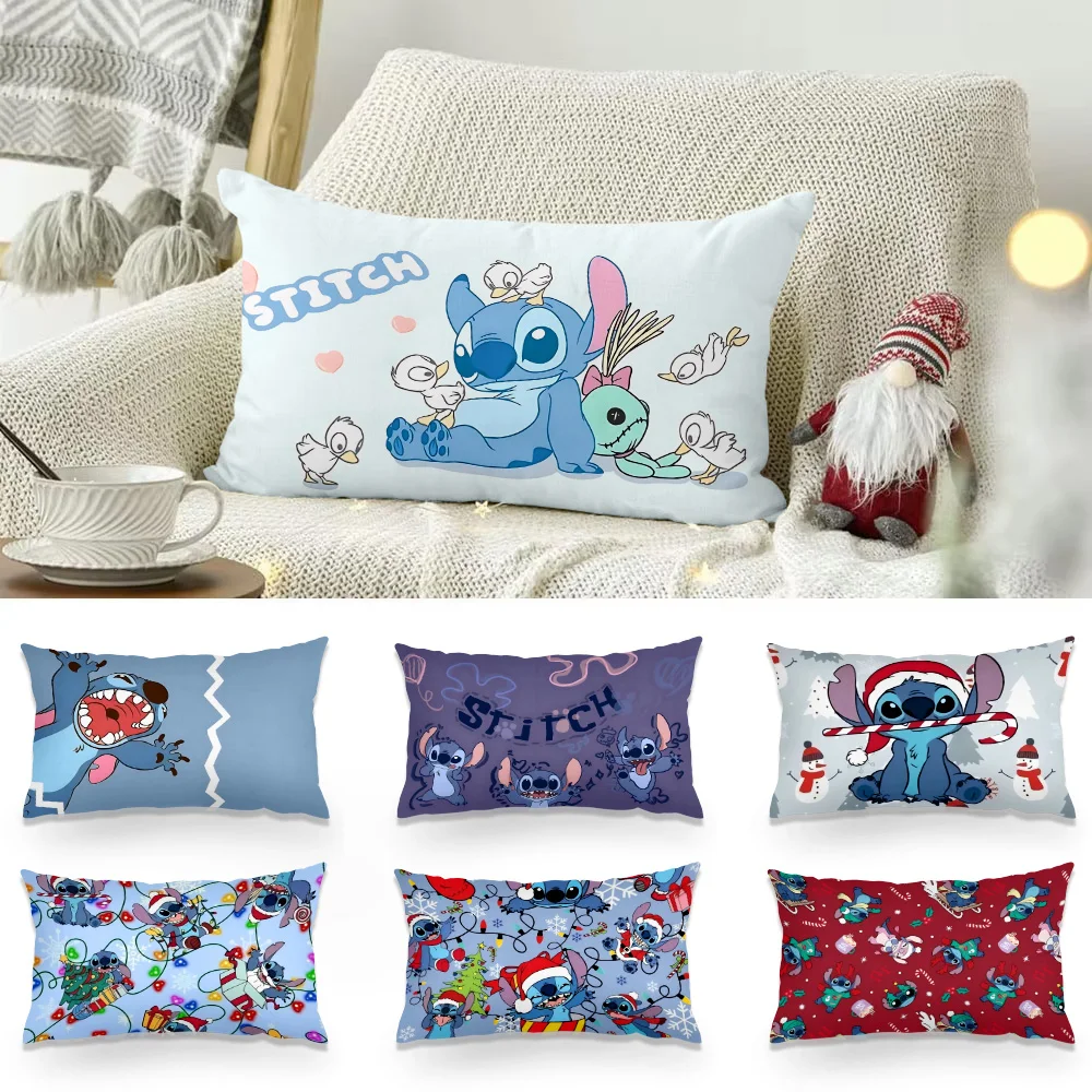 Christmas Disneies Stitch Double-sided Printing Rectangle Pillow Case Bedside Pillowcase Sofa Cushion Cover Room Home Decoration