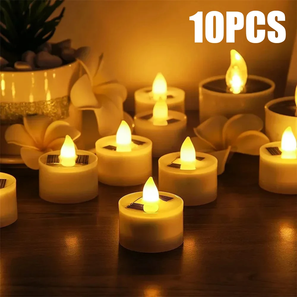 10PCS Solar Tea Light Led Candles Flameless Outdoor Waterproof Solar Tea Lights Rechargeable Candles for Party Garden Home Decor