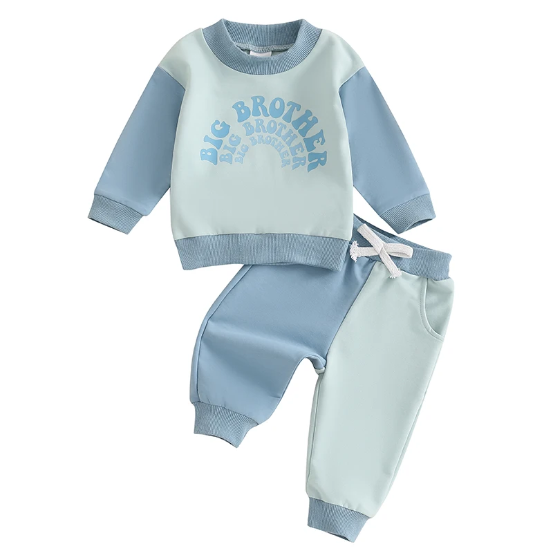 Conjunto de sudadera de manga larga con estampado de letras para bebé, conjunto de pantalones de Color de contraste, ropa para niños pequeños, 2 piezas, otoño