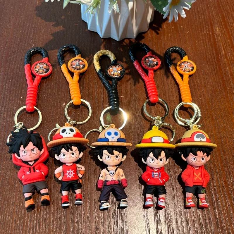 Cute Keychain Kawaii Anime Key Chain Accessories Cartoon Luffy Doll 3D Keyring With PVC Soft Tape Cartoon Theme Event Gifts