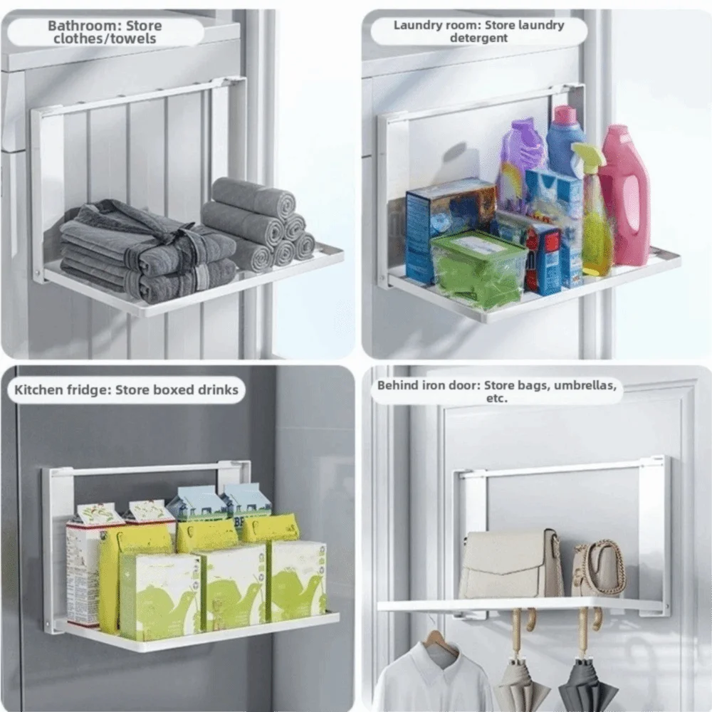 

Металлическая магнитная складная полка для хранения, сверхпрочная, экономит место, металлическая боковая полка, складная, без сверления, вешалка для одежды