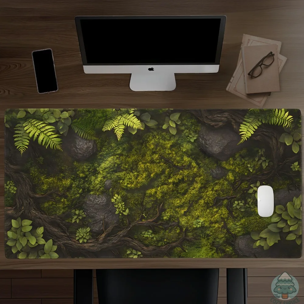 Moss Forest Floor Desk Mat - Nature-Inspired Mouse Pad, Woodland Gamer Desk Pad, Green Aesthetic Decor, Cozy Office Desk Mat