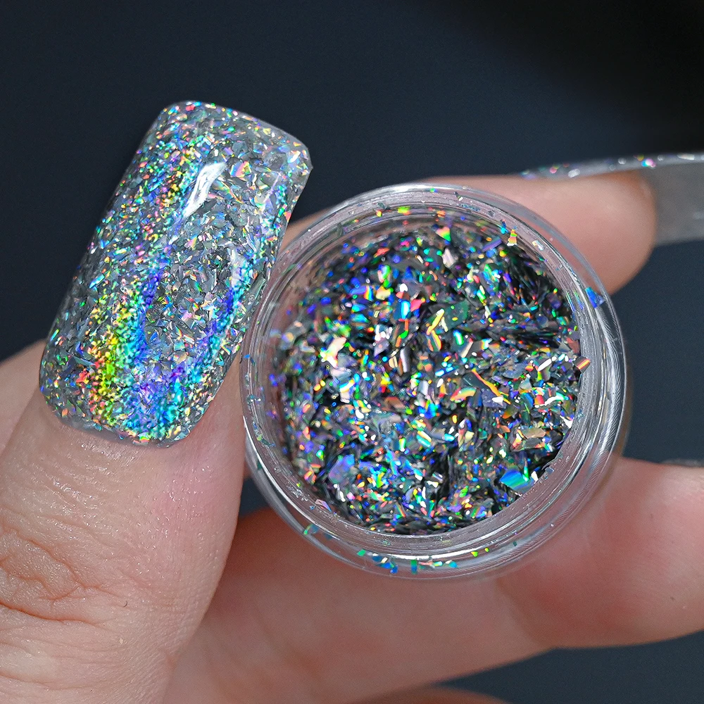1 Box Nail Art Chamäleon Pailletten Laser Silber Glitzer Holographische Flocken Paillette Galaxy Spiegel Pulver Funkelnder glänzender Laser Glitzer