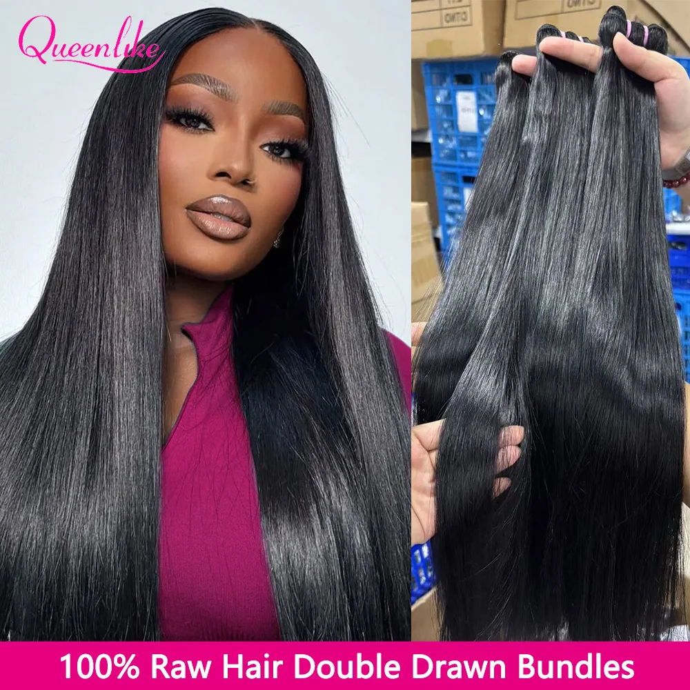 Queenlike Vietnamese Raw Hair 15A Double Drawn Straight Bundles Human Hair 24 24 24 Inch 100% Real Human Hair Bundles 1/3/4 Pcs Bundles For Women 3-5 Fast Delivery