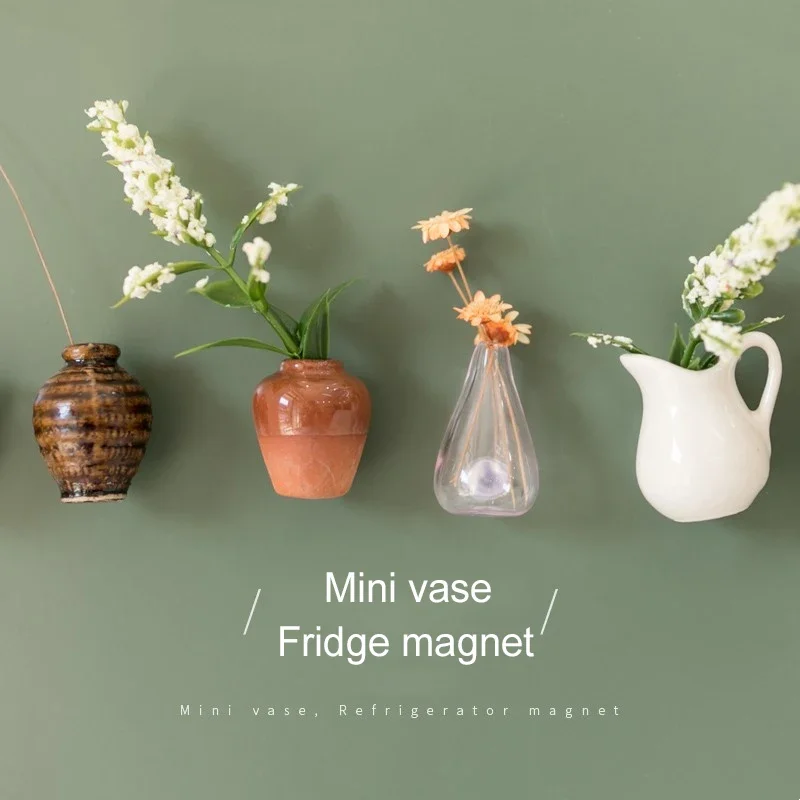 3-10pcs Mini Ceramics Vase Fridge Magnet DIY Porcelain Vase Refrigerator Magnet Message Sticker flowers Plant on Kitchen Gift