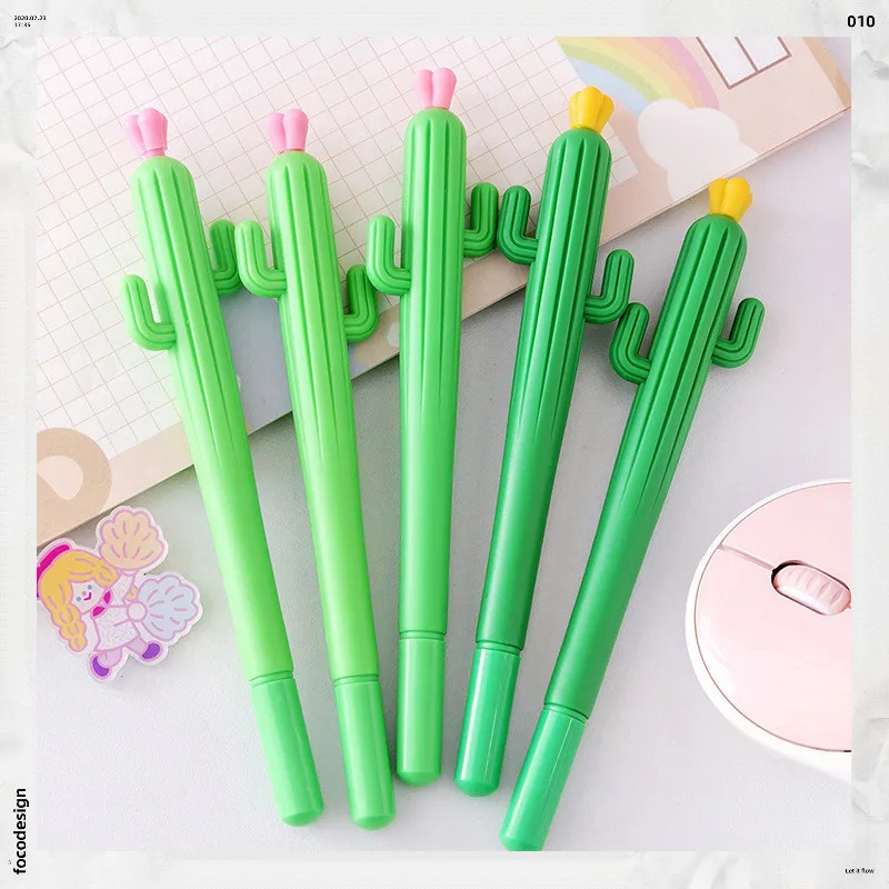 12 Pcs Creative Small Fresh Cactus Gel Pens Set Students 0.5mm School Writing Supplies Office Stationery