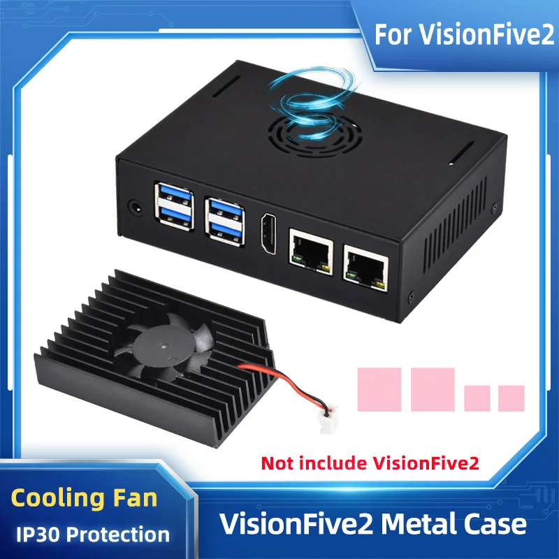 

VisionFive2 Metal Case IP30 Protection with Cooling Fan Heatsink DIN Rail Mounting Shell Optional Power Supply for VisionFive 2