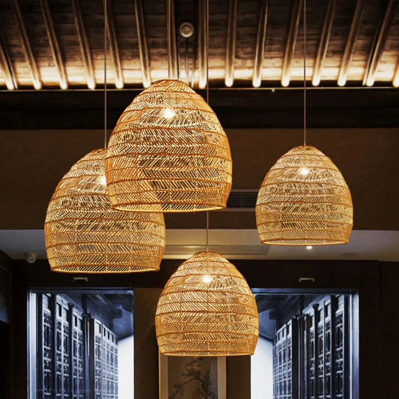 

Rattan Pendant Lights Creative Art Deco Hanglamp Chinese Style Hanging Lamps Home Deco Maison Living Room Bedroom Suspension E27