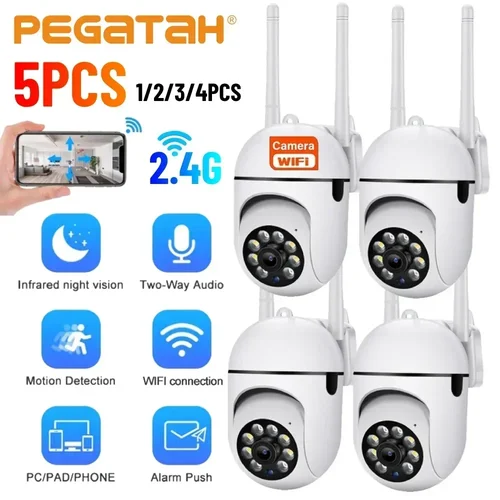 Imagen 1 del producto Cámara de seguridad exterior HD de 8MP, WiFi 2,4G inalámbrico, zoom 5X, seguimiento automático, impermeable, visión nocturna en color para vigilancia del hogar