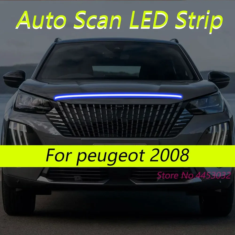 New DRL Auto Scan LED Strips For Peugeot 2008 2013-2025 Car Hood Light Flexible Headlights Welcome Light 59 Inch