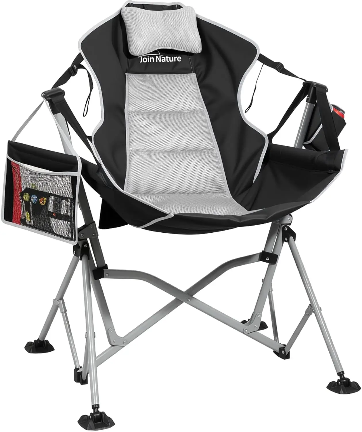 

Негабаритное складное кресло-гамак, 1-ступенчатое кресло-качалка с регулируемой спинкой и подголовником, опора 400 фунтов, черный