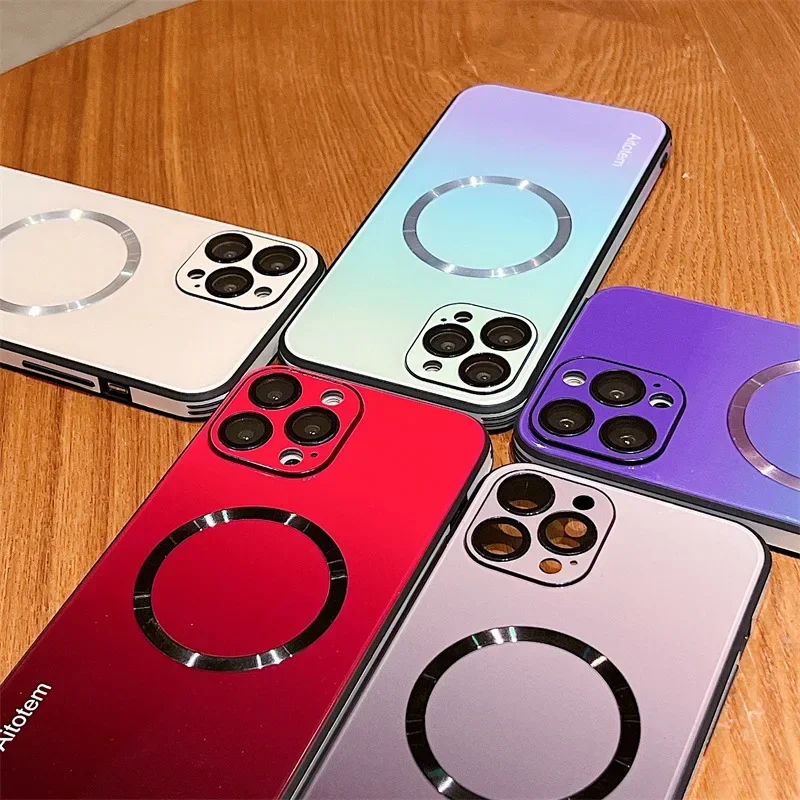 Gradient Magnetic Case for iPhone 16 15 14 13 Pro Max Plus Mag-safe Shell Shockproof Hard Cover Wireless Charging Bumper Funda