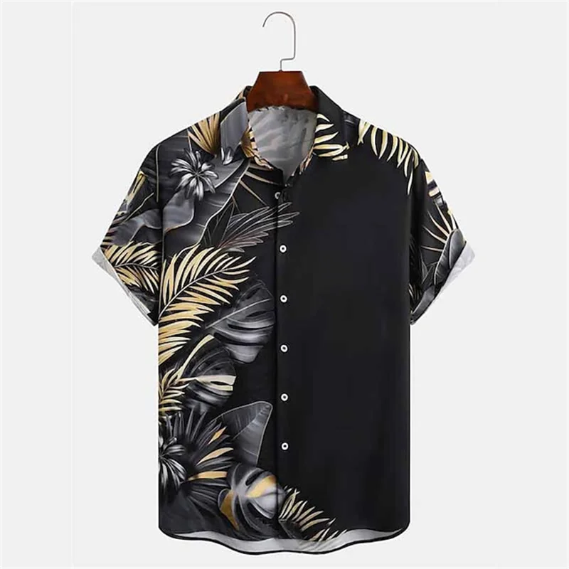 Hawaiian Tropical Plant Print Shirts Men\'s Vacation Beach Top Summer Loose Breathable Clothing Street Outdoor Short Sleeve