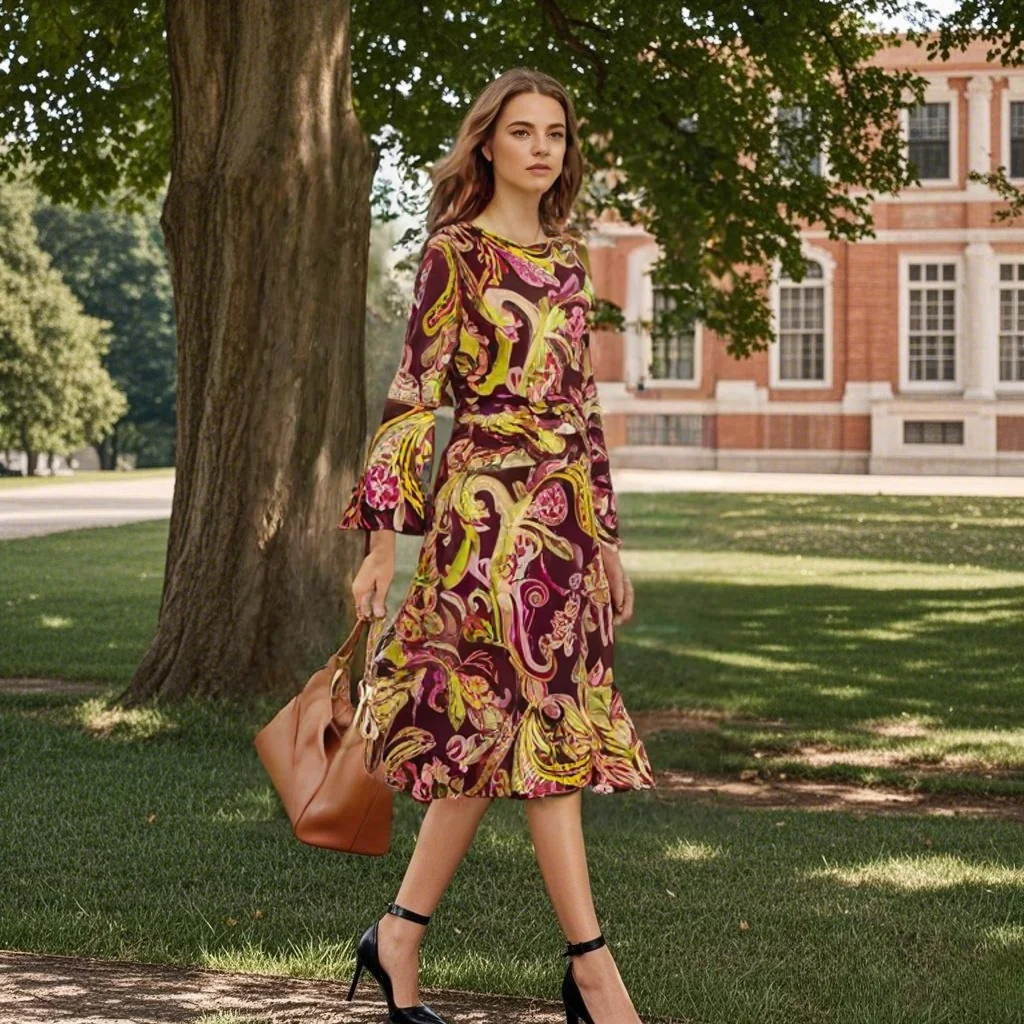 

PB&ZA Women's Stylish Printed Midi Dress Adorned with Lovely Patterns Comfortable for All - day Wear and Special Occasions