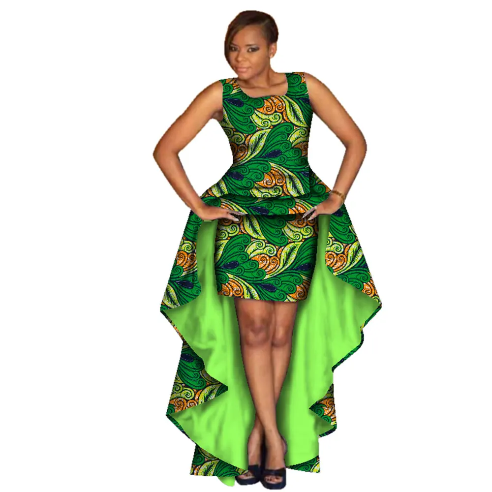 Bintarealwax Africa Wax Print 2 Pieces Skirt Set Long Women Top and Skirt Bazin Riche Plus Size Clothing Custom Suits WY1600