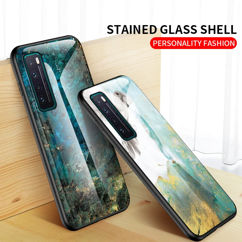 For Huawei Nova 7 5G JEF NX9 Case Marble Tempered Glass Hard Back Cover Phone Case Silicone Bumper for Huawei Nova7 5G JEF-NX9