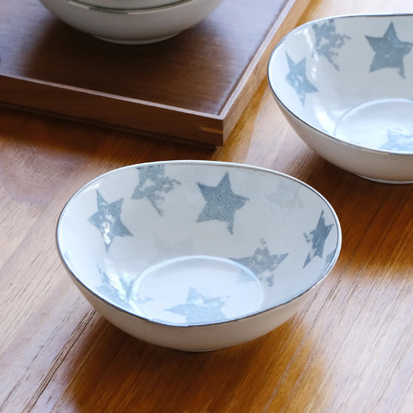 New Japanese Style Star Pattern Oval Bowl Cute Ceramic Bowl Multi Purpose Underglaze Color Dessert Bowl Creative Tableware Bowls