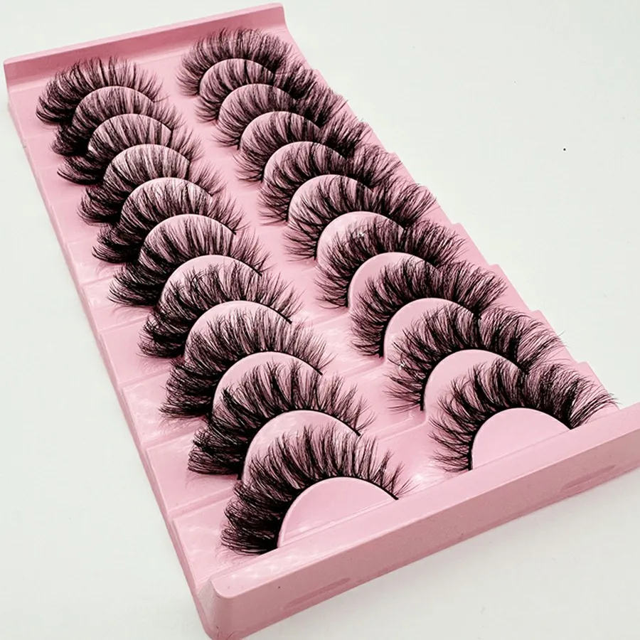 10 أزواج من الرموش الصناعية المصنوعة من الفرو الاصطناعي 8D لافتة للنظر - إنشاء مظهر مكياج رائع مع رموش طويلة وسميكة