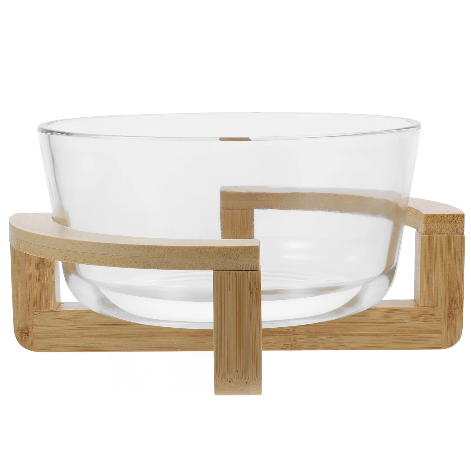 

1 set Heat Resistant Glass Bowl 8 Inch Round Serving Bowl For Salad Dessert Snacks Ice Storage Microwave Safe With Wooden Base