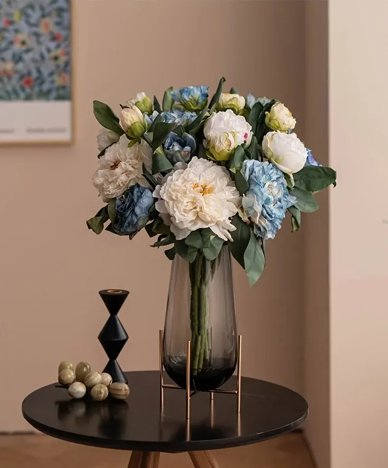 Pfingstrosen-Simulationsblumen, künstliche Blumendekorationen für Zuhause und Wohnzimmer, Esstisch-Dekoration mit getrocknetem Blumenstrauß – Detail 4