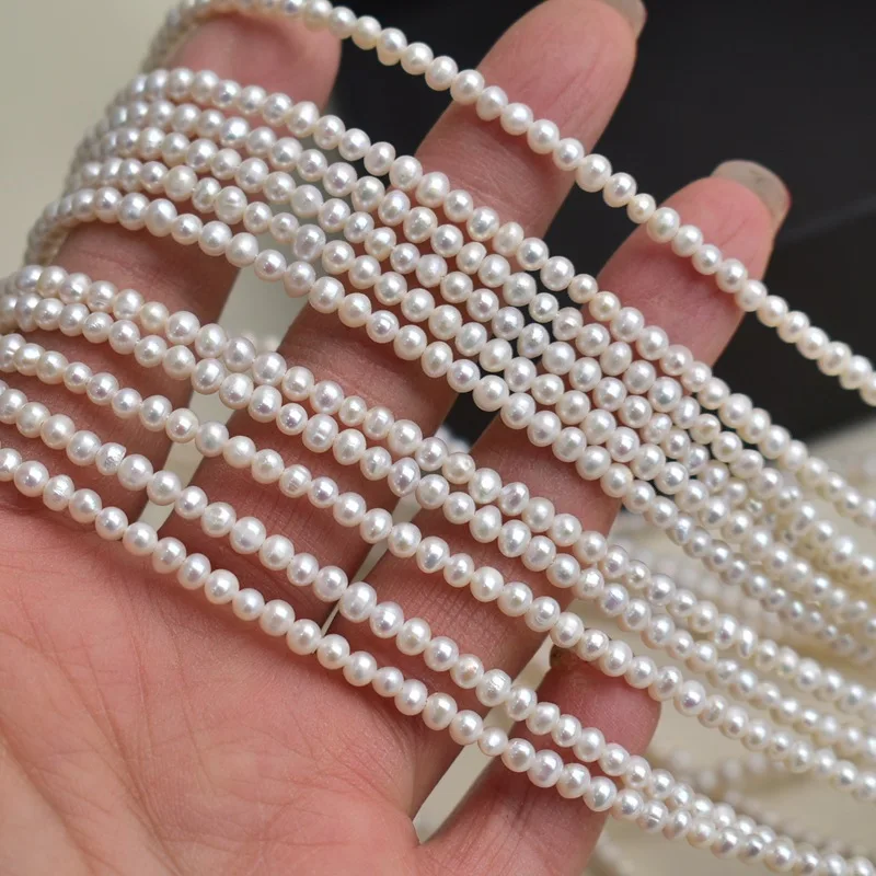 Perlas naturales de agua dulce, blancas, de 3 a 7 mm, con forma de huevo y redondas, sueltas, de gran brillo, perlas pequeñas, para la elaboración de collares artesanales y proyectos de bricolaje.