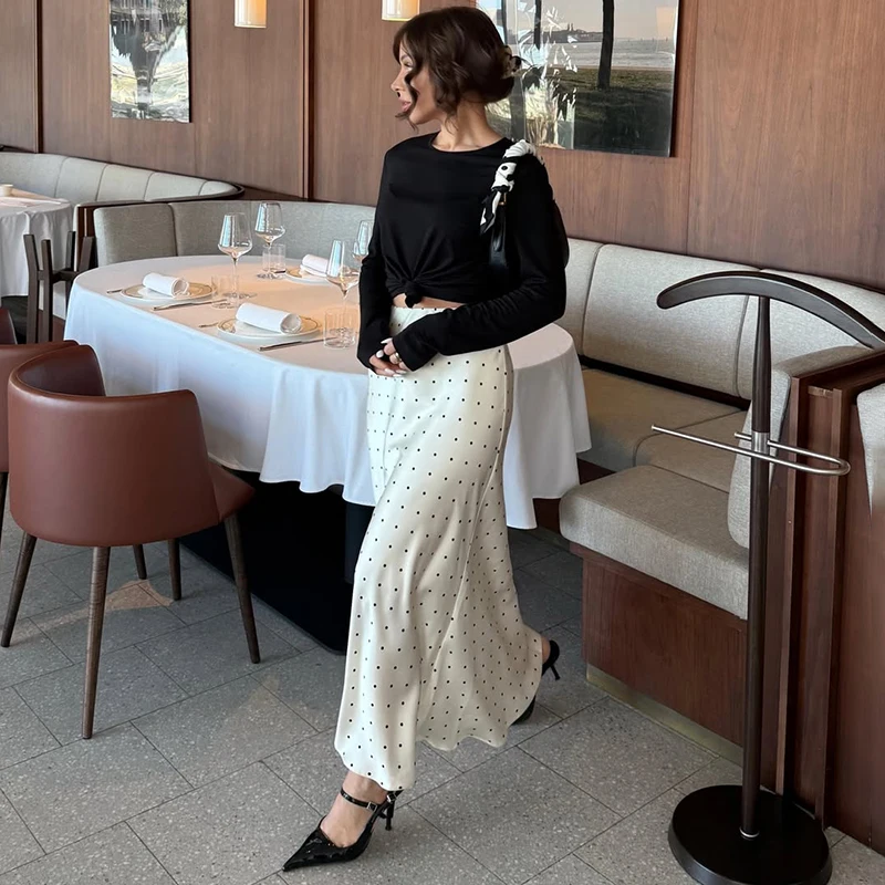 White Polka Dot Skirt for Women Fashion Elegant Straight Long Skirts 2026 Summer Commute High Waist Slim Female Clothes Vacation