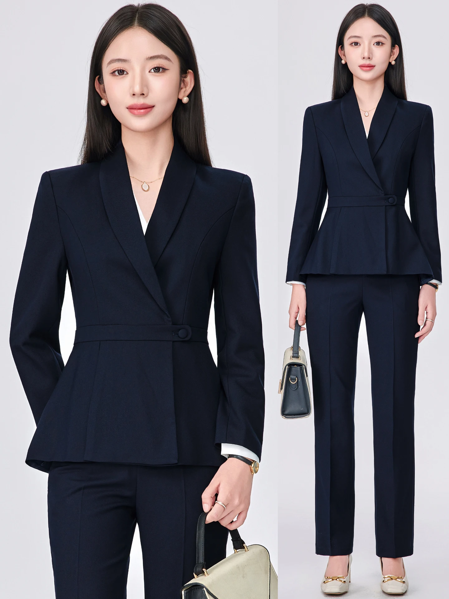 Olive Green Suit Set Women's Spring Autumn Professional Formal Hotel Front Desk Reception Workwear Jewelry Store Uniform